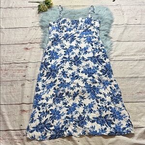NWT LOFT Blue White Floral Side Slit Tank Dress Sz 14